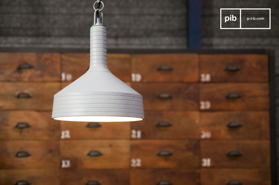 Grey lamp with a simple design and flared and refined lines.