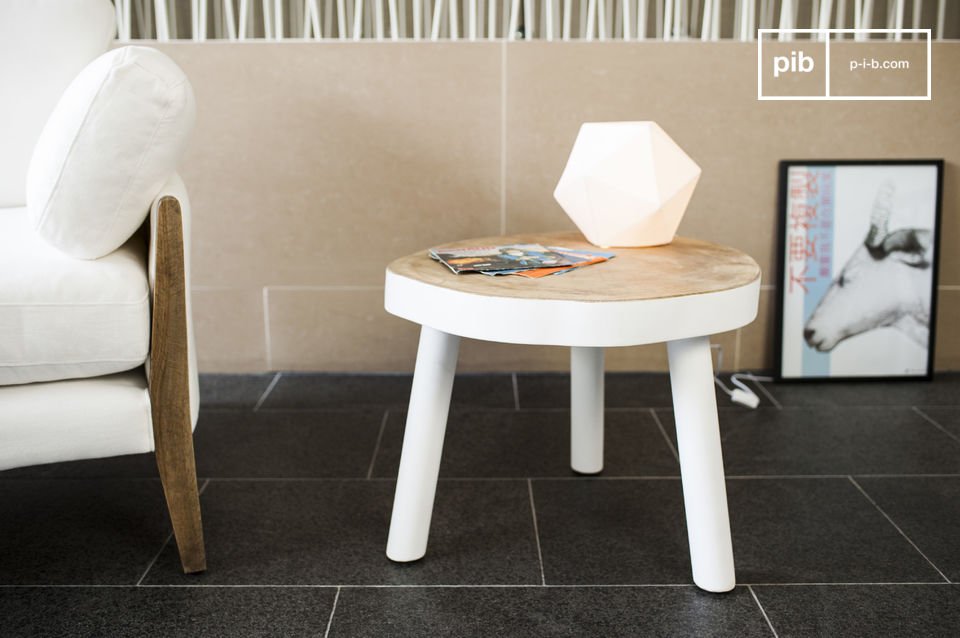 Small white and light wood side table.