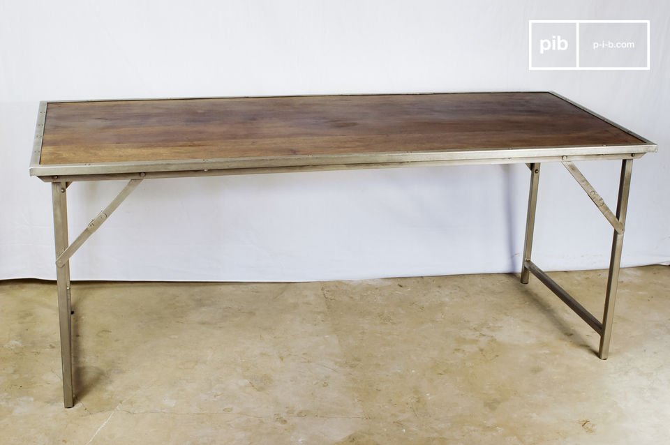 Desk or dining table in metal and varnished wood.