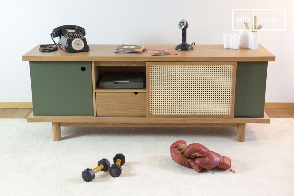 The cane door slides along the cabinet as you wish.