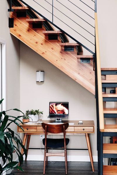 Office area under the stairs