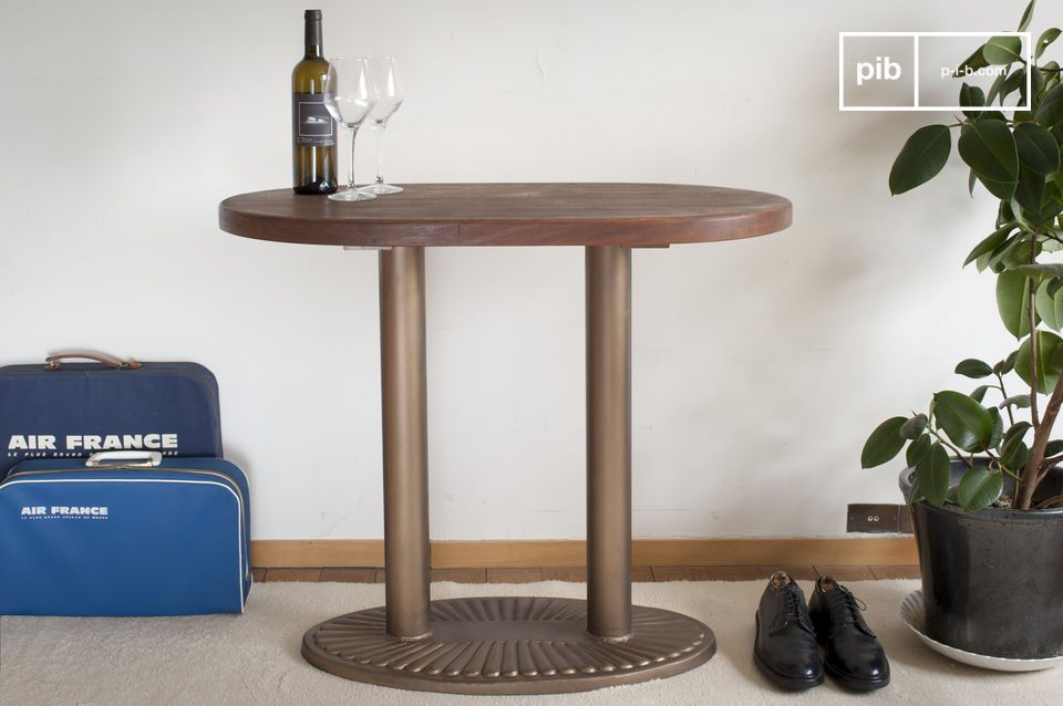 Small teak table with a double central base.