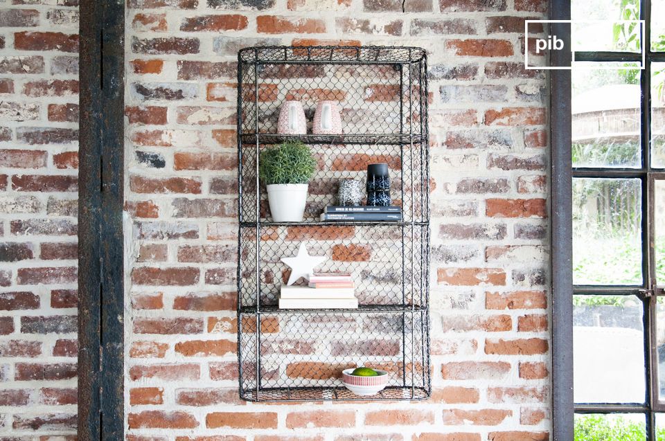 Beautiful wire mesh wall library.