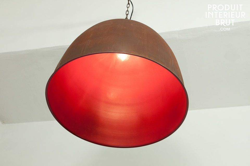 A large ceiling light, with a deliciously coloured interior