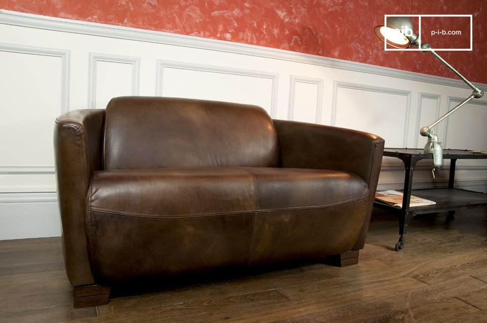 Aviator style sofa 100% buffed leather