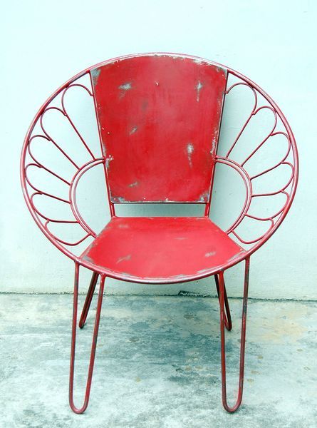 red metal chairs