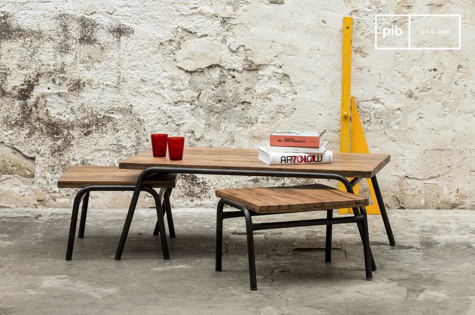 Solid wood coffee table in industrial style.