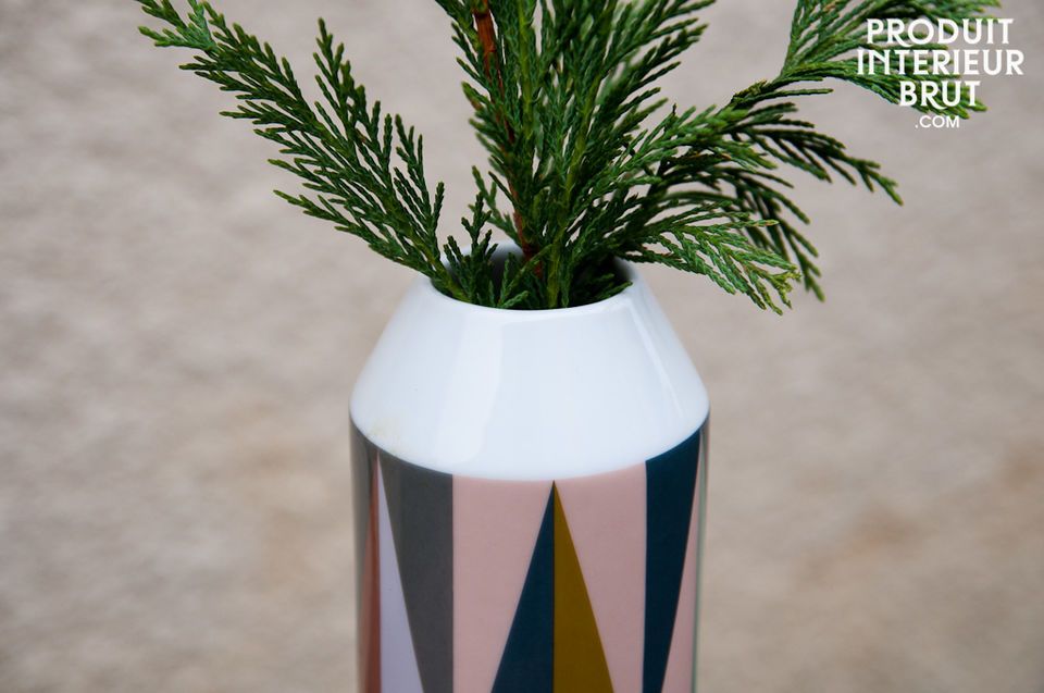 This Remix porcelain vase is decorated with bright retro colours that are the hallmark of the range