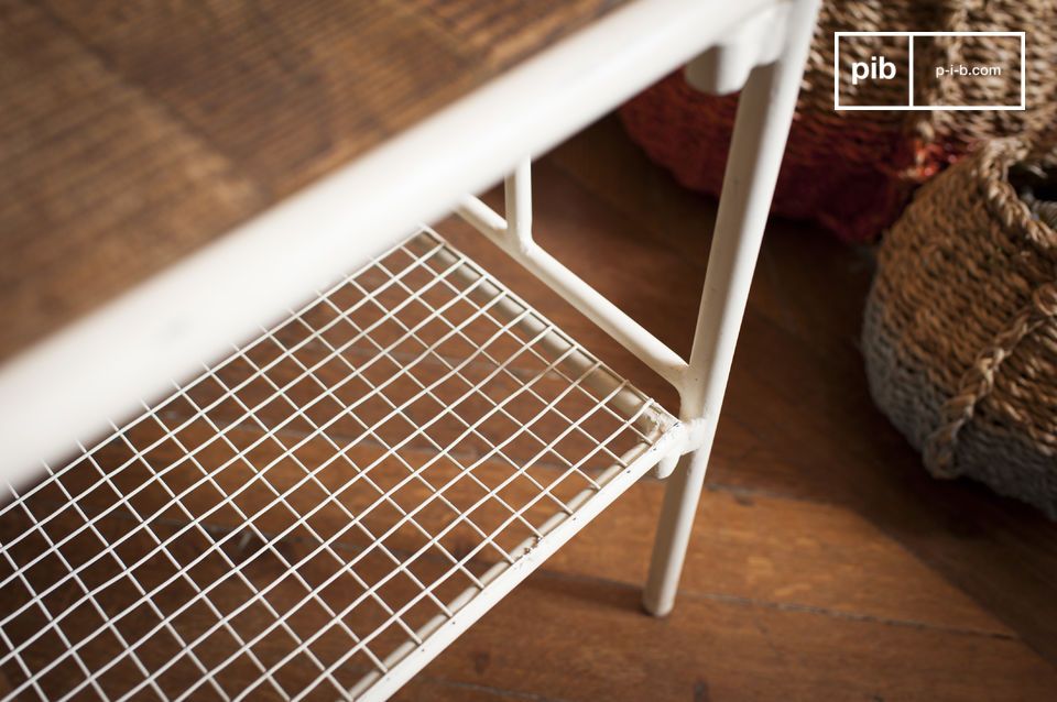 The pretty bench has two levels to maximize storage.