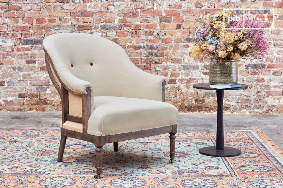 Almond linen and cotton round armchair Léonie