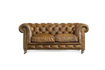 Fawn leather 2-seater chesterfield sofa
