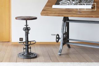 Salvage high teak adjustable stool