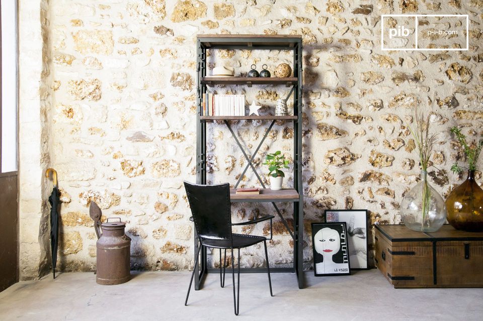 Beautiful bookcase in industrial style in wood and metal.