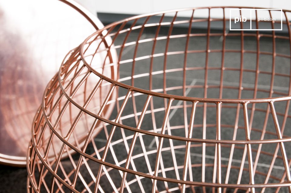Side table with a spherical mesh structure.