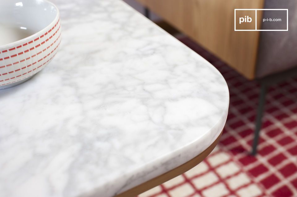 White marble top with ribs that make each table unique.