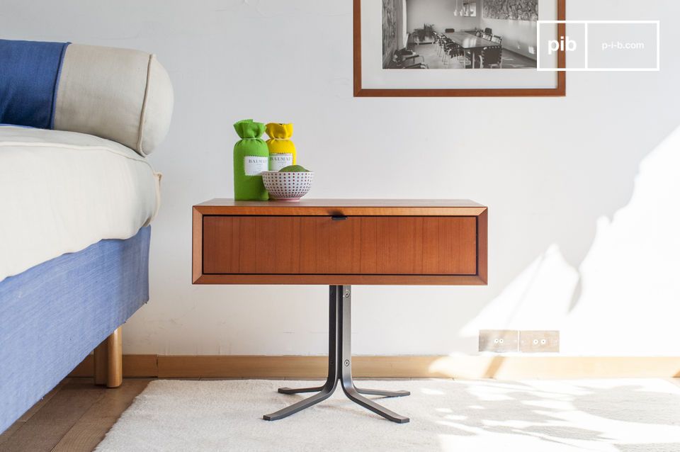 Rectangular wooden bedside table, in the look of the 1950s.