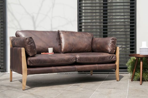 2-seater chocolate leather sofa Ariston