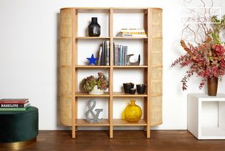 Solid beech and rattan shelf Baerum