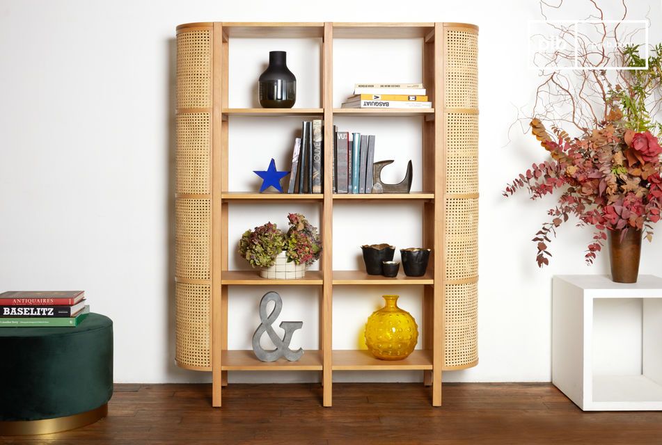 Solid beech and rattan shelf Baerum