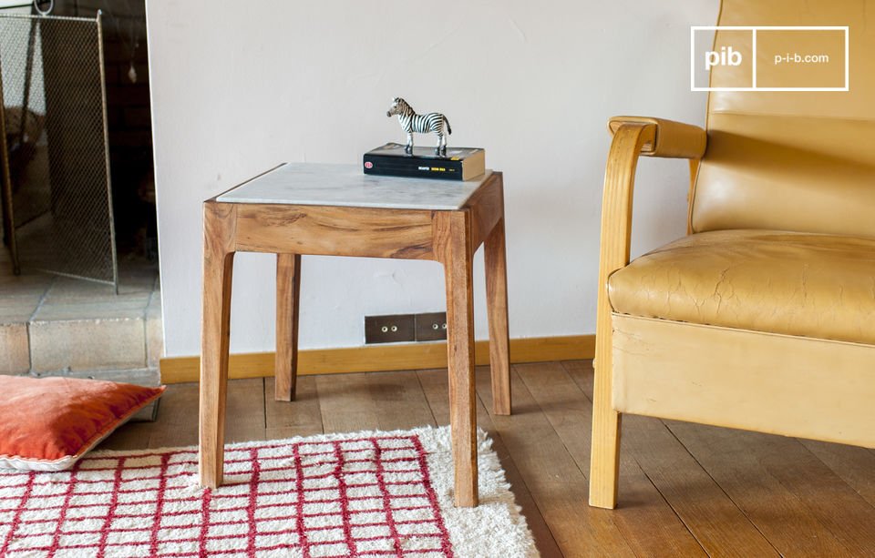 Nice square side table with a marble top.