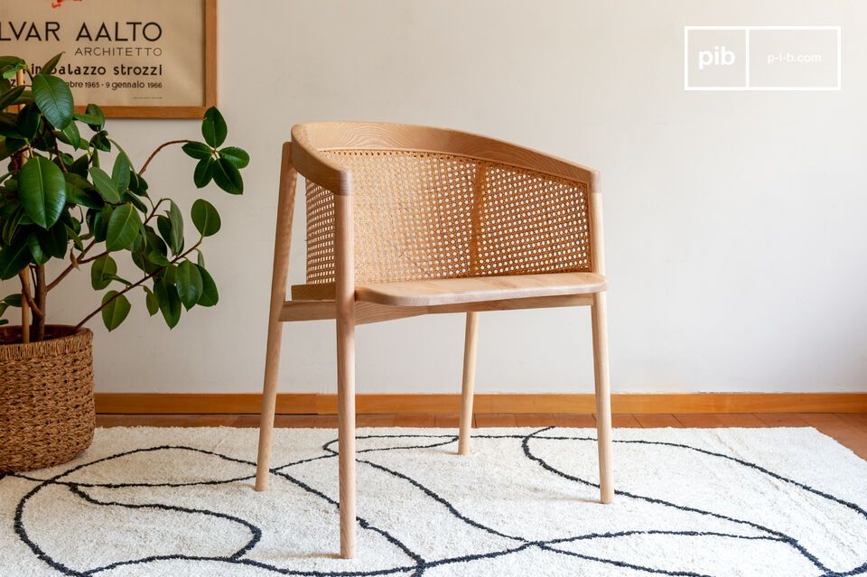 Light solid ash dining chair with wicker Candor