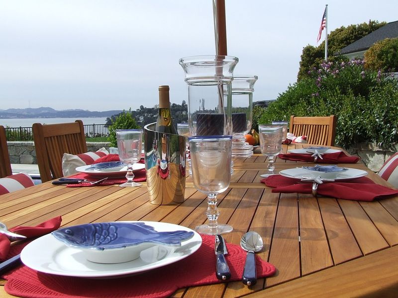 wooden setting in sea background