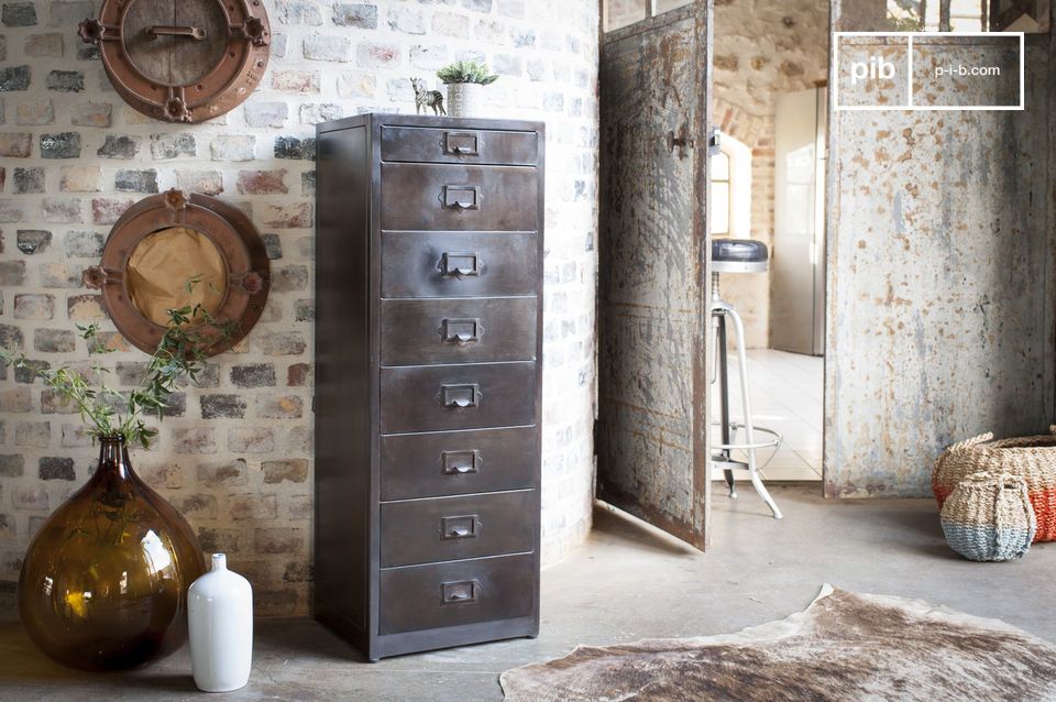 Large vintage metal filing cabinet with 8 drawers.