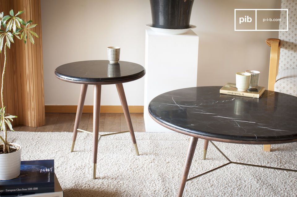 Superb side table in black marble and walnut.