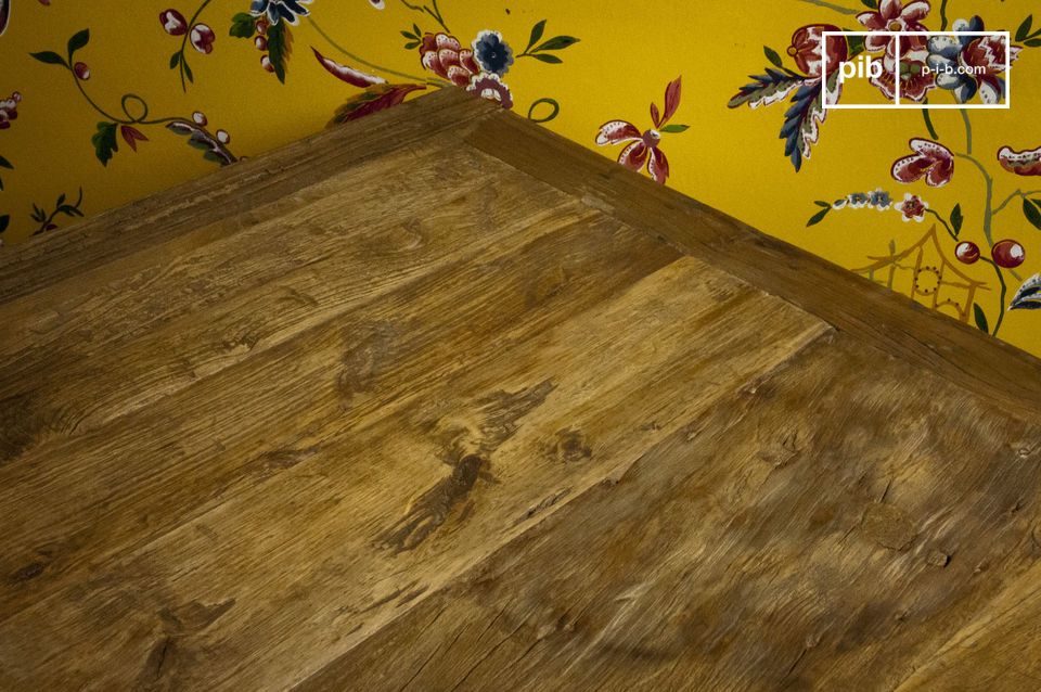 Cube-shaped reclaimed elm table