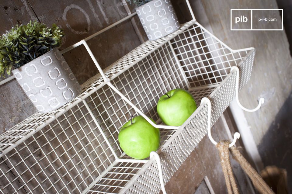 The shelf has several storage spaces.