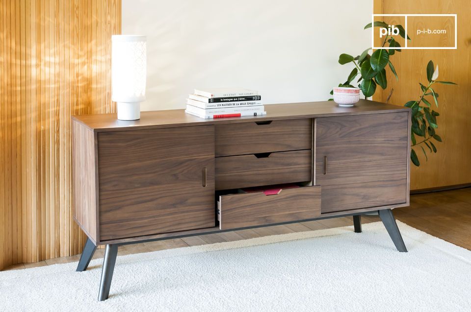 The walnut buffet offers plenty of storage space.