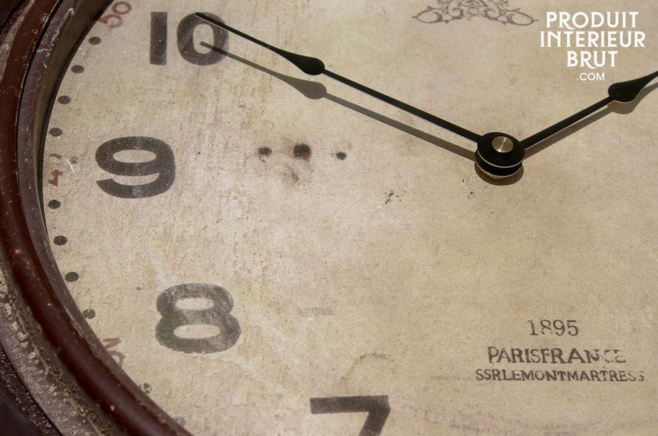 Industrial workshop clock, painted wood and with a glass front