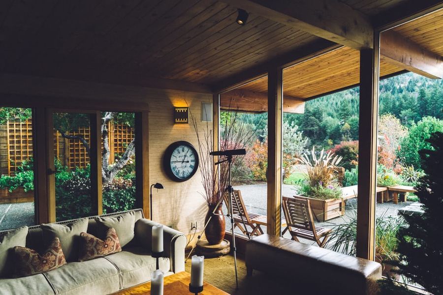 wooden living room with a view