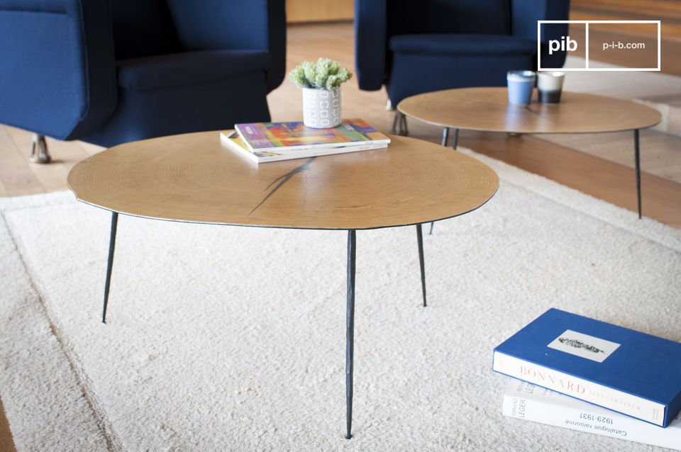 A coffee table magnified by an oak top.